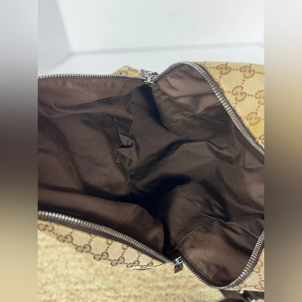 Gucci GG Supreme Cambas Web Monogram Beige and Green Backpack